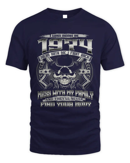 1974 HH89-K2 – T-shirt – Theme: "Birth Year – Family Always Protects" - Unisex Standard T-Shirt - Navy