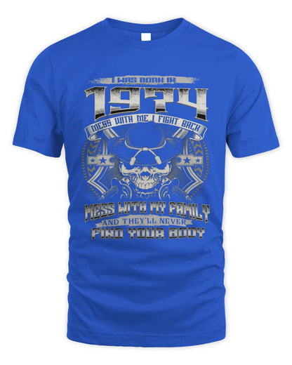 1974 HH89-K2 – T-shirt – Theme: "Birth Year – Family Always Protects" - Unisex Standard T-Shirt - Royal