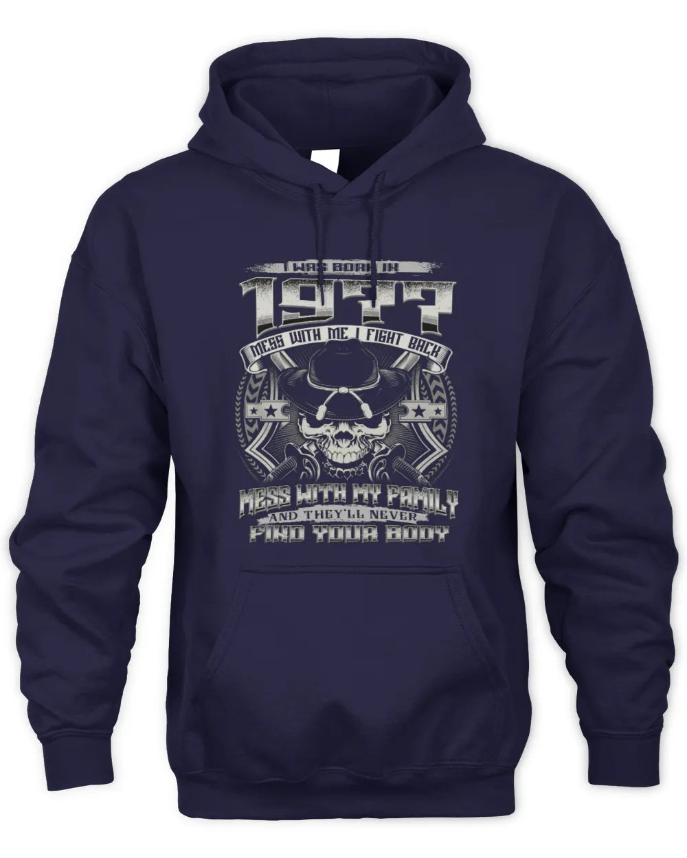 1977 HH89-K2 – T-shirt – Theme: "Birth Year – Family Always Protects" - Unisex Hoodie - Navy