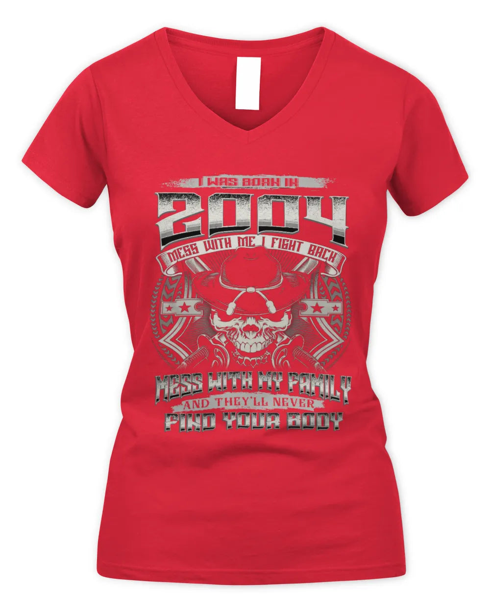 2004 HH89-K2 – T-shirt – Theme: "Birth Year – Family Always Protects" - Women's V-Neck T-Shirt - Red