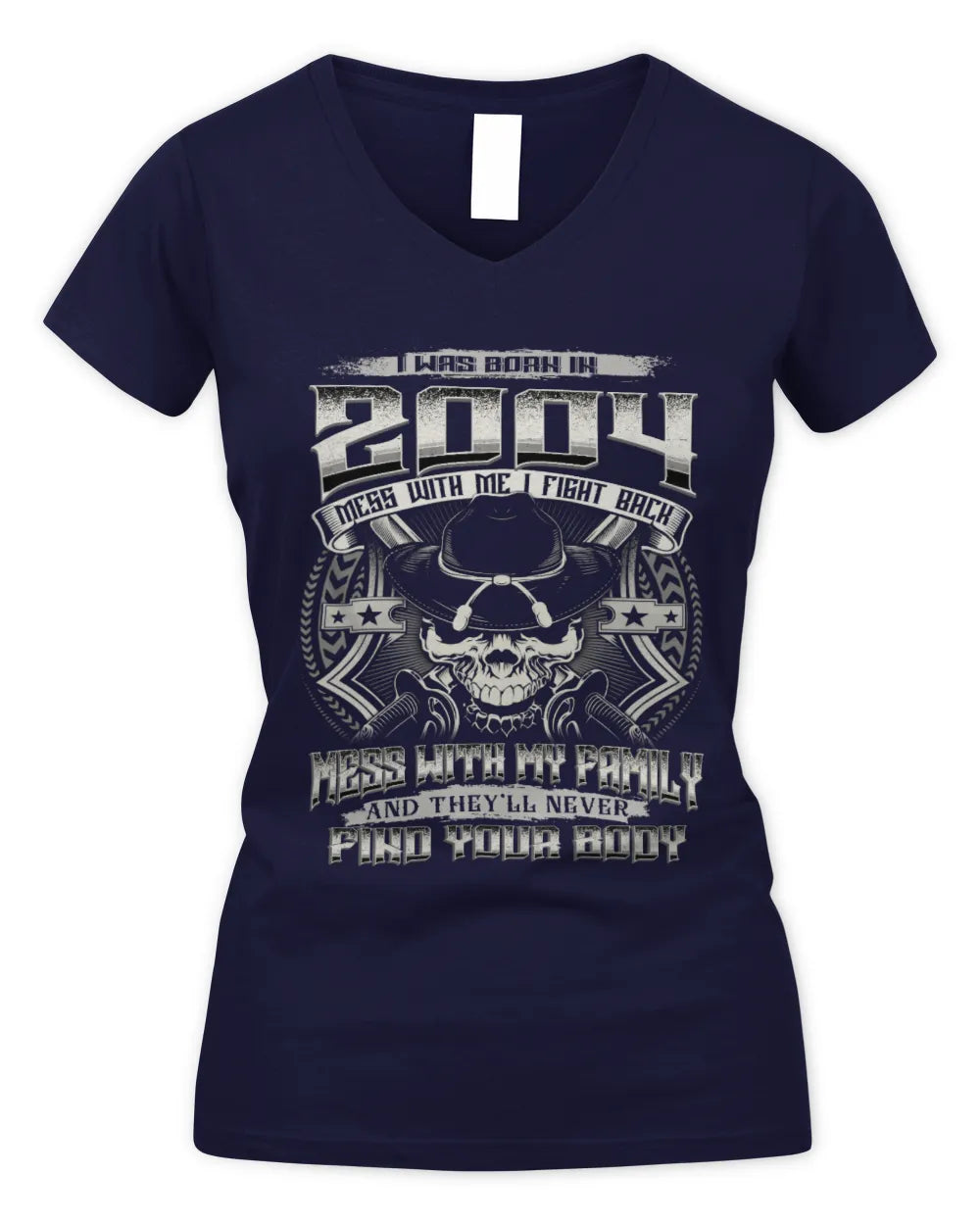2004 HH89-K2 – T-shirt – Theme: "Birth Year – Family Always Protects" - Women's V-Neck T-Shirt - Navy