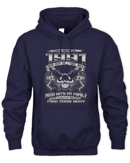 1991 HH89-K2 – T-shirt – Theme: "Birth Year – Family Always Protects" - Unisex Hoodie - Navy