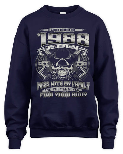 1988 HH89-K2 – T-shirt – Theme: "Birth Year – Family Always Protects" - Unisex Sweatshirt - Navy