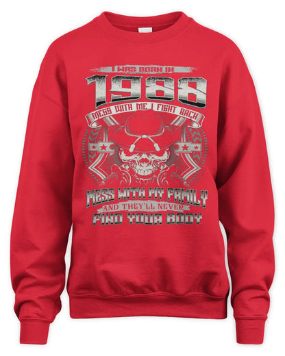 1988 HH89-K2 – T-shirt – Theme: "Birth Year – Family Always Protects" - Unisex Sweatshirt - Red