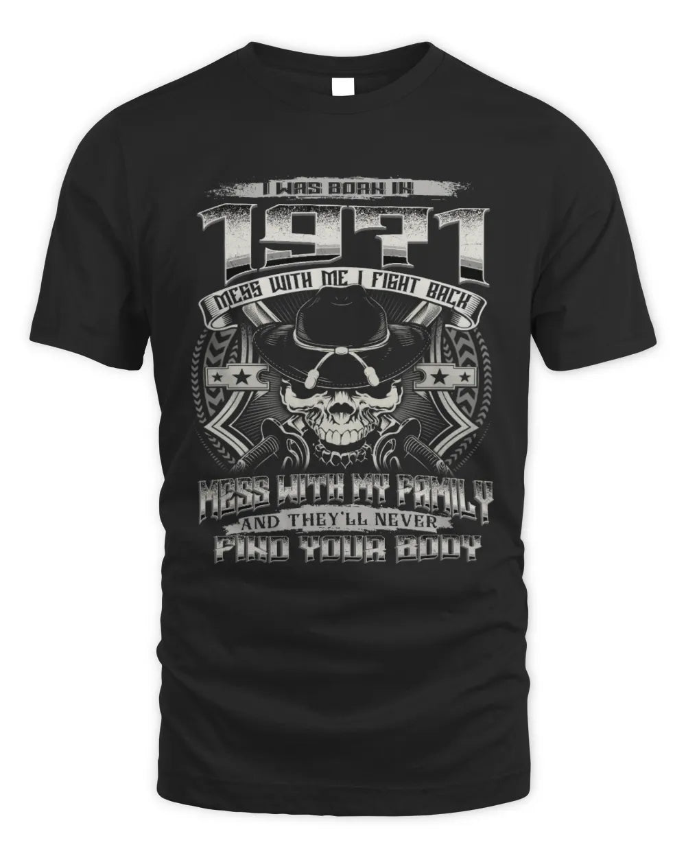 1971 HH89-K2 – T-shirt – Theme: "Birth Year – Family Always Protects" - Unisex Standard T-Shirt - Black