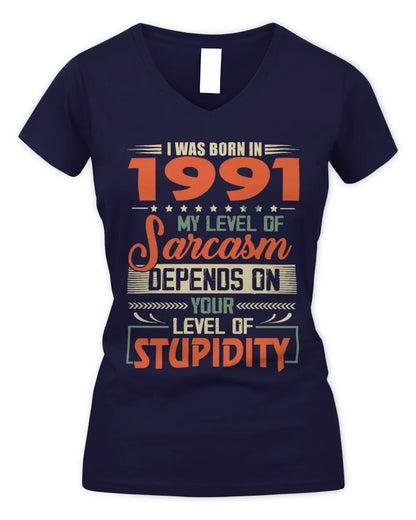 1991 HH89-K2 – Vintage Born to Be Sarcastic T-Shirt - Women's V-Neck T-Shirt - Navy