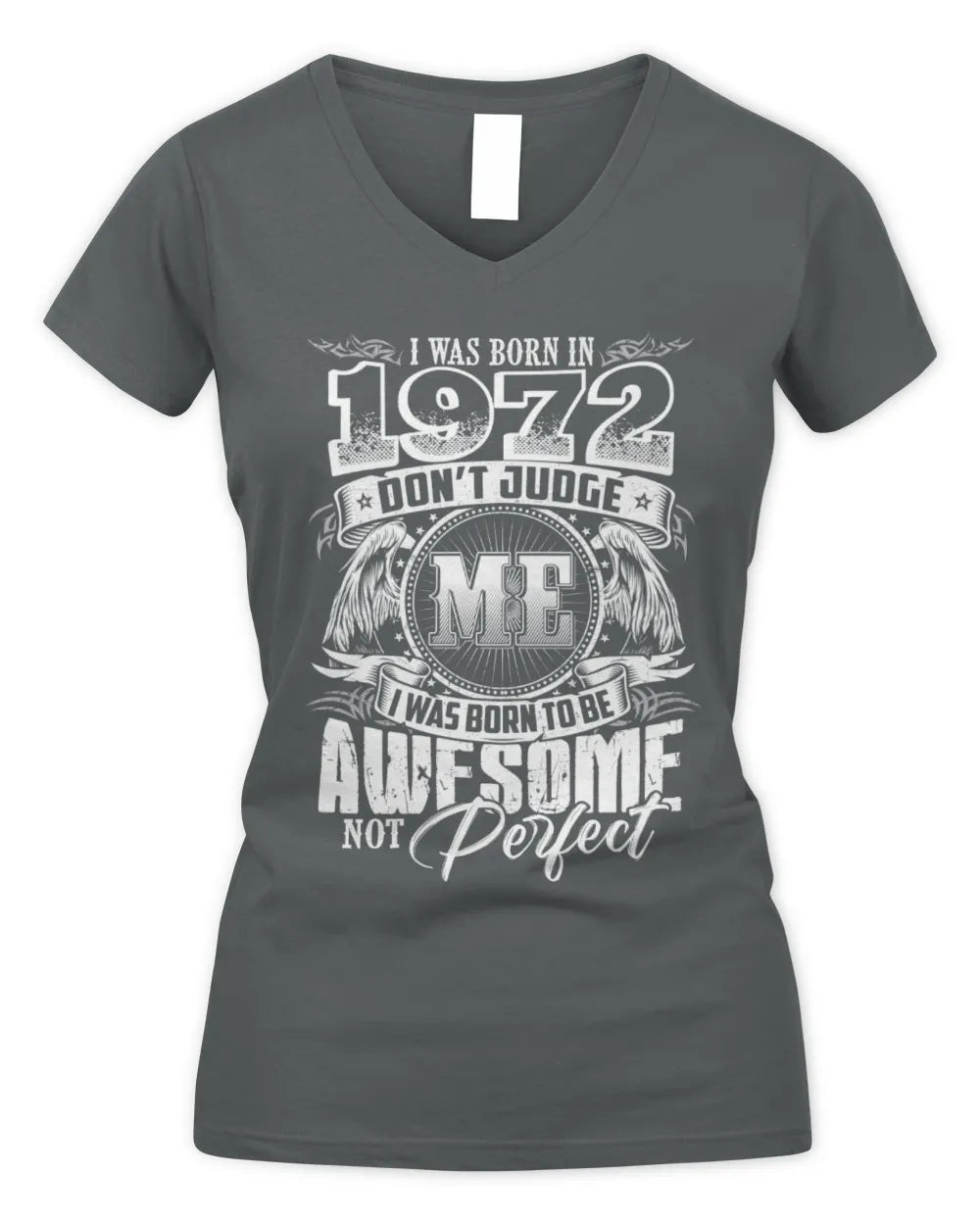 1972 HH89-K2 – Awesome Birth Year Quote T-Shirt - Women's V-Neck T-Shirt - Charcoal