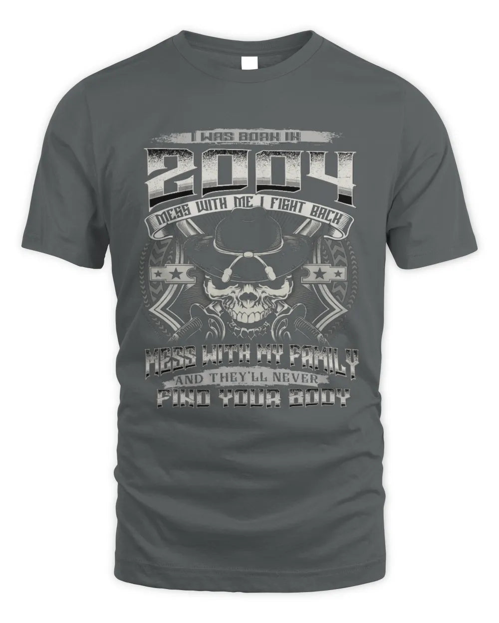 2004 HH89-K2 – T-shirt – Theme: "Birth Year – Family Always Protects" - Unisex Standard T-Shirt - Charcoal