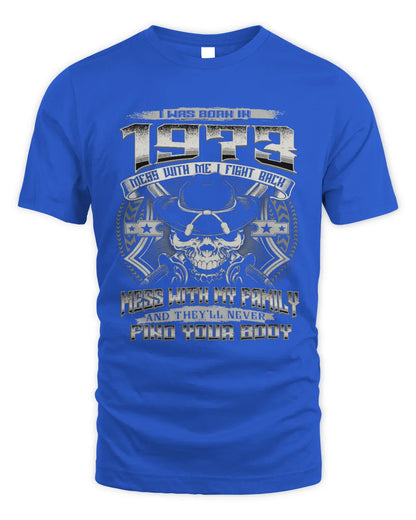1973 HH89-K2 – T-shirt – Theme: "Birth Year – Family Always Protects" - Unisex Standard T-Shirt - Royal