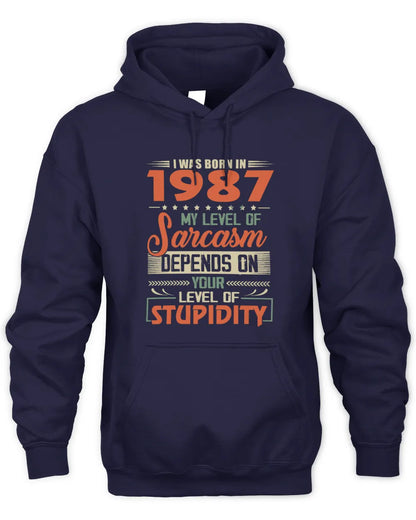 1987 HH89-K2 – Vintage Born to Be Sarcastic T-Shirt - Unisex Hoodie - Navy