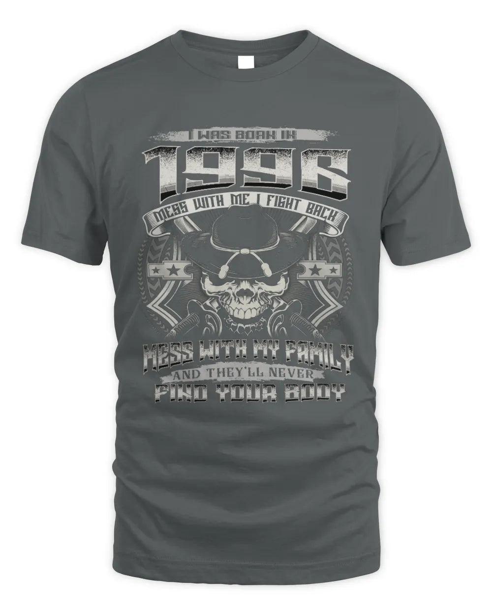 1996 HH89-K2 – T-shirt – Theme: "Birth Year – Family Always Protects" - Unisex Standard T-Shirt - Charcoal