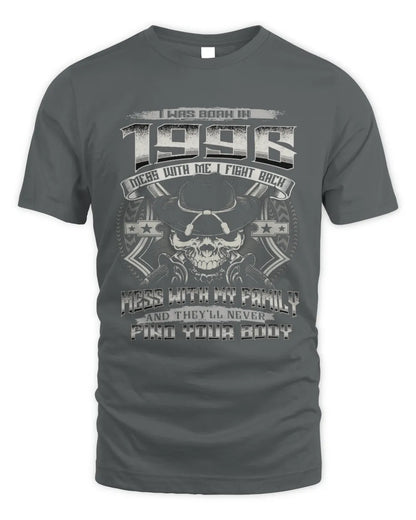 1996 HH89-K2 – T-shirt – Theme: "Birth Year – Family Always Protects" - Unisex Standard T-Shirt - Charcoal
