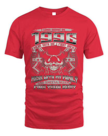 1996 HH89-K2 – T-shirt – Theme: "Birth Year – Family Always Protects" - Unisex Standard T-Shirt - Red