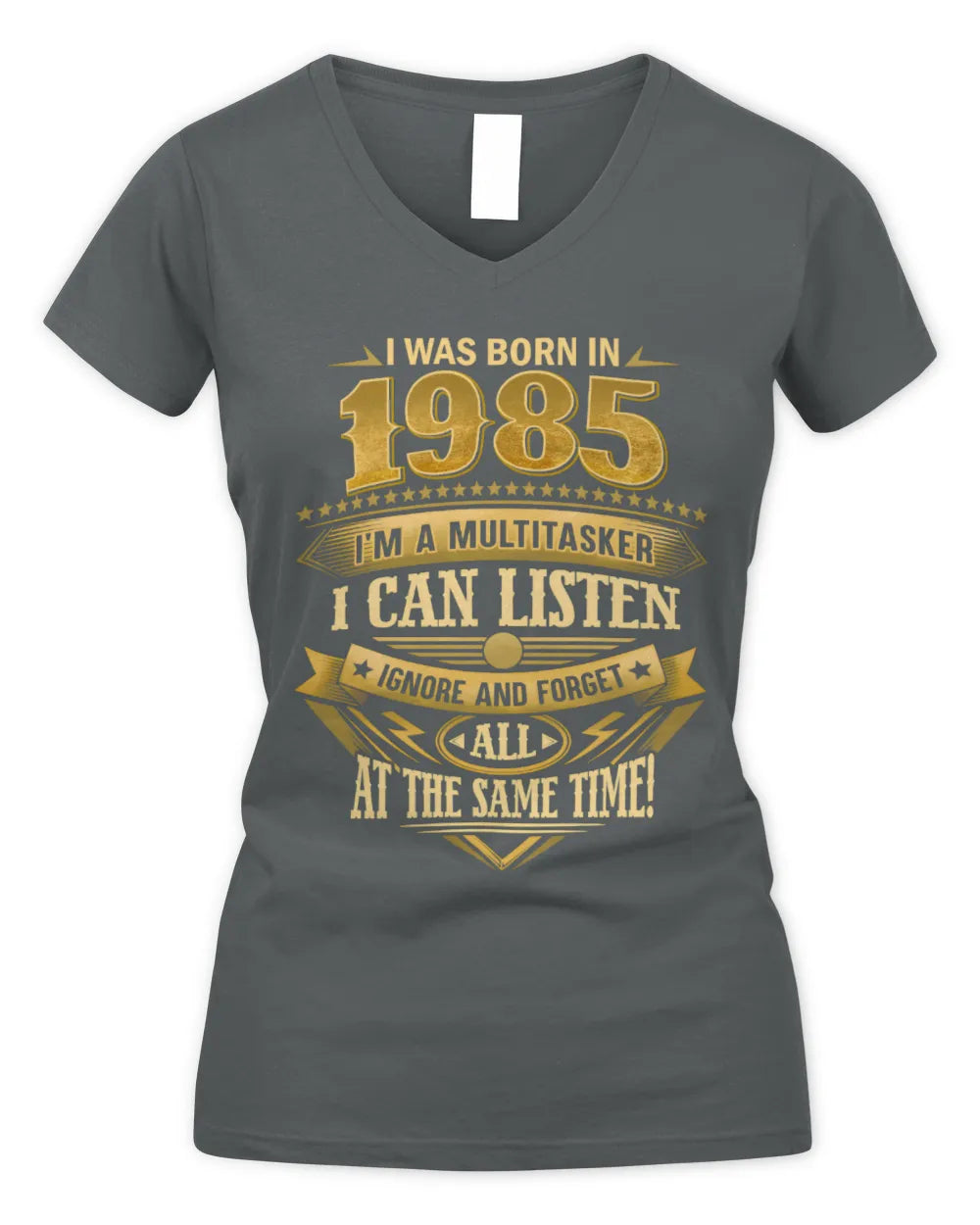 1985 HH89-K2 – Funny Birth Year Multitasker Quote T-Shirt - Women's V-Neck T-Shirt - Charcoal