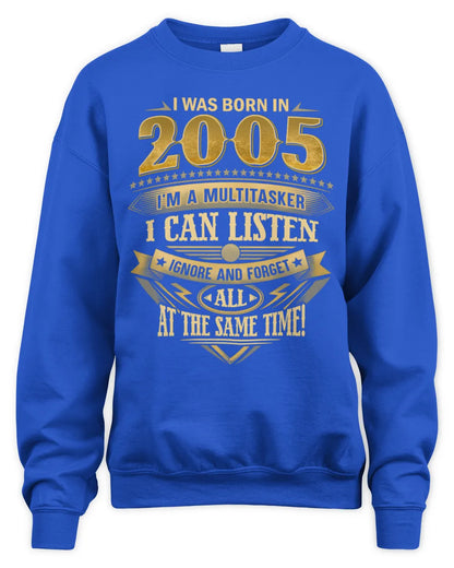 2005 HH89-K2 – Funny Birth Year Multitasker Quote T-Shirt - Unisex Sweatshirt - Royal