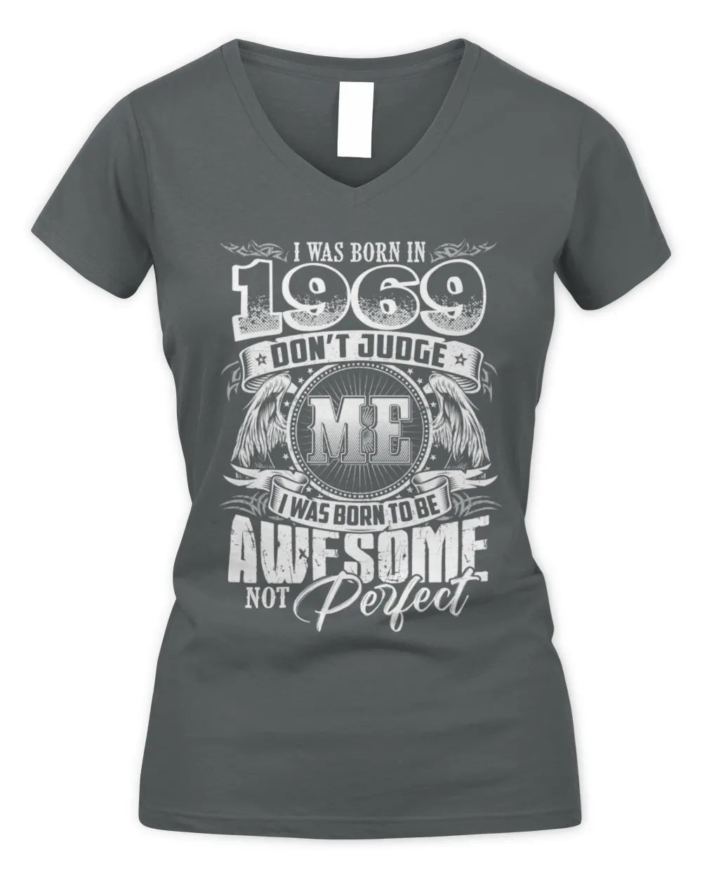 1969 HH89-K2 – Awesome Birth Year Quote T-Shirt - Women's V-Neck T-Shirt - Charcoal