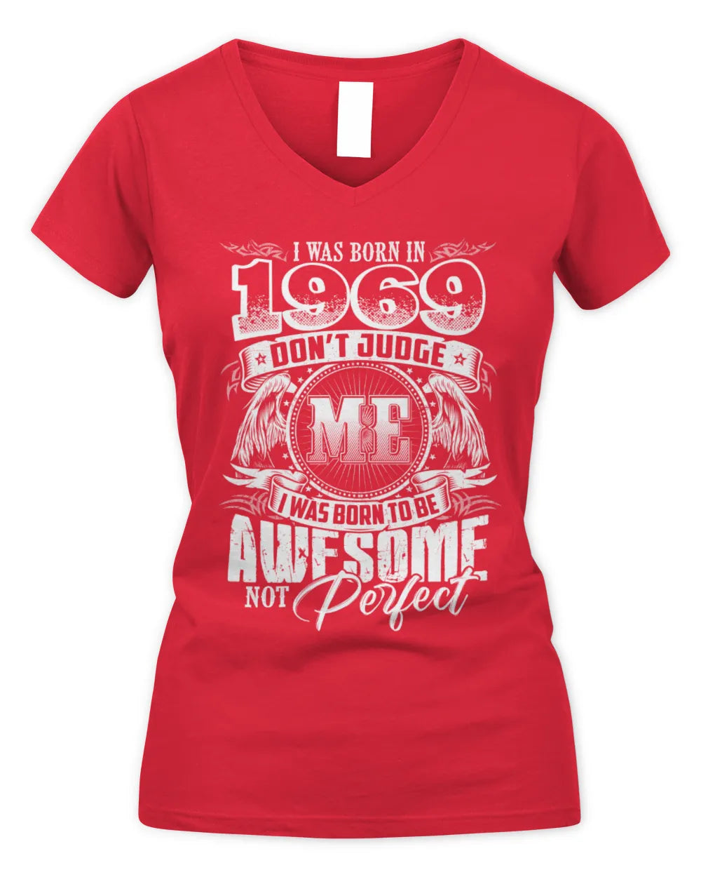 1969 HH89-K2 – Awesome Birth Year Quote T-Shirt - Women's V-Neck T-Shirt - Red