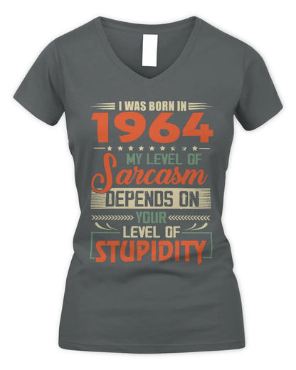 1964 HH89-K2 – Vintage Born to Be Sarcastic T-Shirt - Women's V-Neck T-Shirt - Charcoal