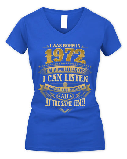 1972 HH89-K2 – Funny Birth Year Multitasker Quote T-Shirt - Women's V-Neck T-Shirt - Royal