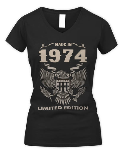 1974 HH89-K2 – Classic Birth Year Limited Edition T-Shirt - Women's V-Neck T-Shirt - Black