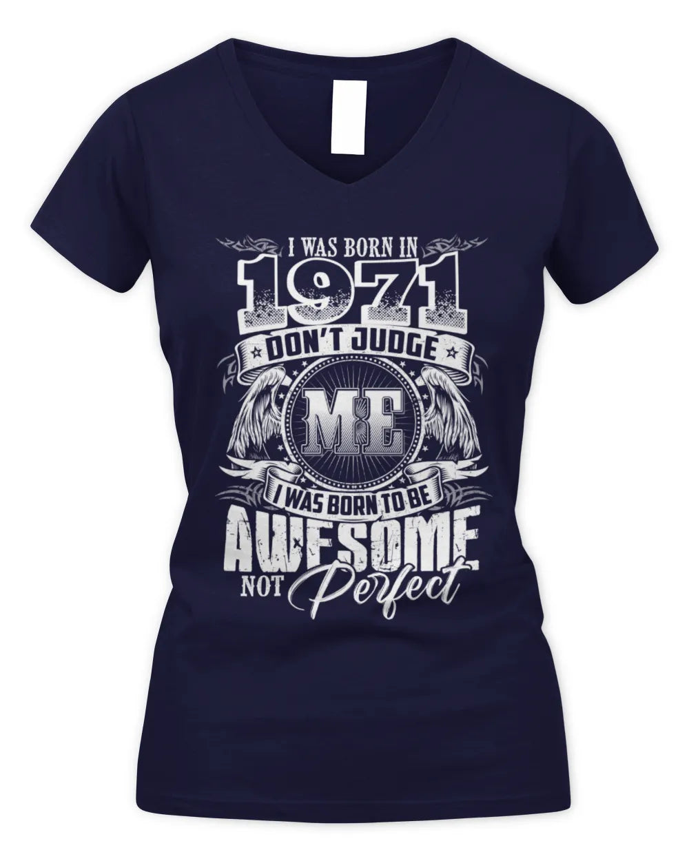 1971 HH89-K2 – Awesome Birth Year Quote T-Shirt - Women's V-Neck T-Shirt - Navy