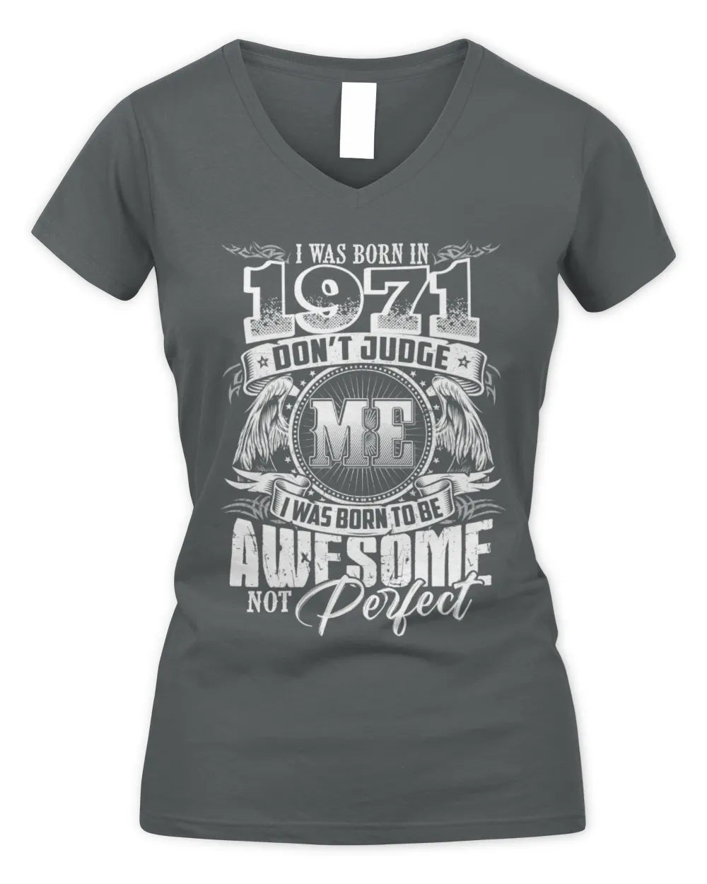 1971 HH89-K2 – Awesome Birth Year Quote T-Shirt - Women's V-Neck T-Shirt - Charcoal