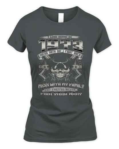 1973 HH89-K2 – T-shirt – Theme: "Birth Year – Family Always Protects" - Women's Standard T-Shirt - Charcoal