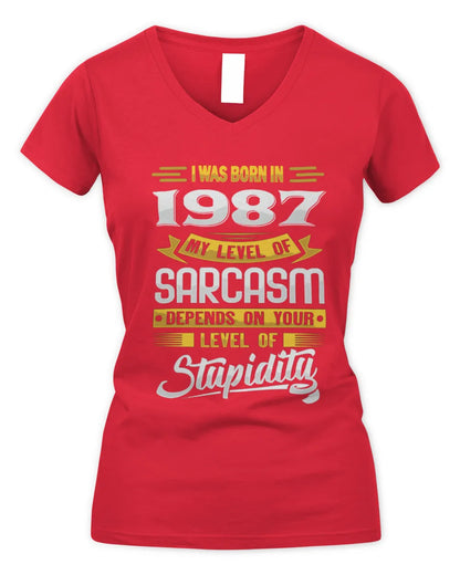 1987 HH88-K2 – Funny Birth Year Sarcasm Quote T-Shirt - Women's V-Neck T-Shirt - Red
