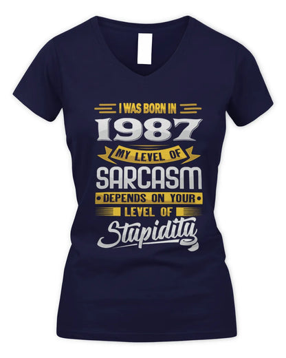 1987 HH88-K2 – Funny Birth Year Sarcasm Quote T-Shirt - Women's V-Neck T-Shirt - Navy
