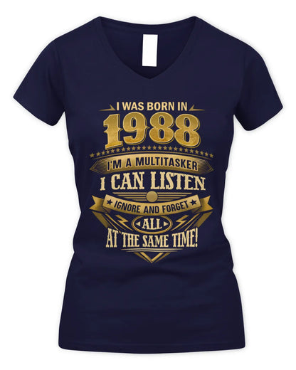 1988 HH89-K2 – Funny Birth Year Multitasker Quote T-Shirt - Women's V-Neck T-Shirt - Navy