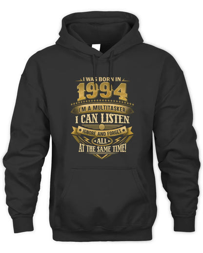1994 HH89-K2 – Funny Birth Year Multitasker Quote T-Shirt - Unisex Hoodie - Black