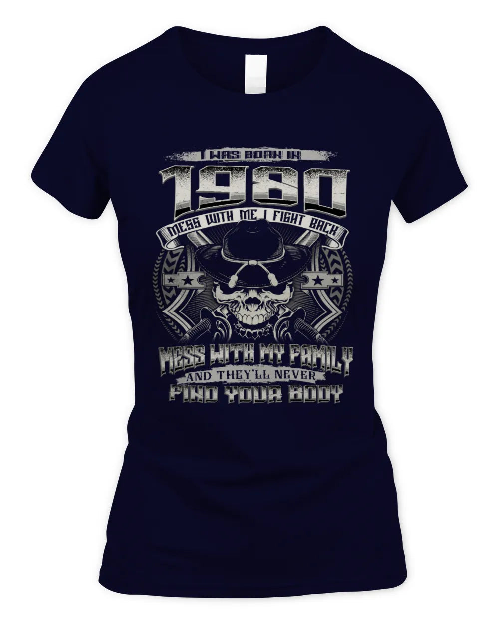 1980 HH89-K2 – T-shirt – Theme: "Birth Year – Family Always Protects" - Women's Standard T-Shirt - Navy