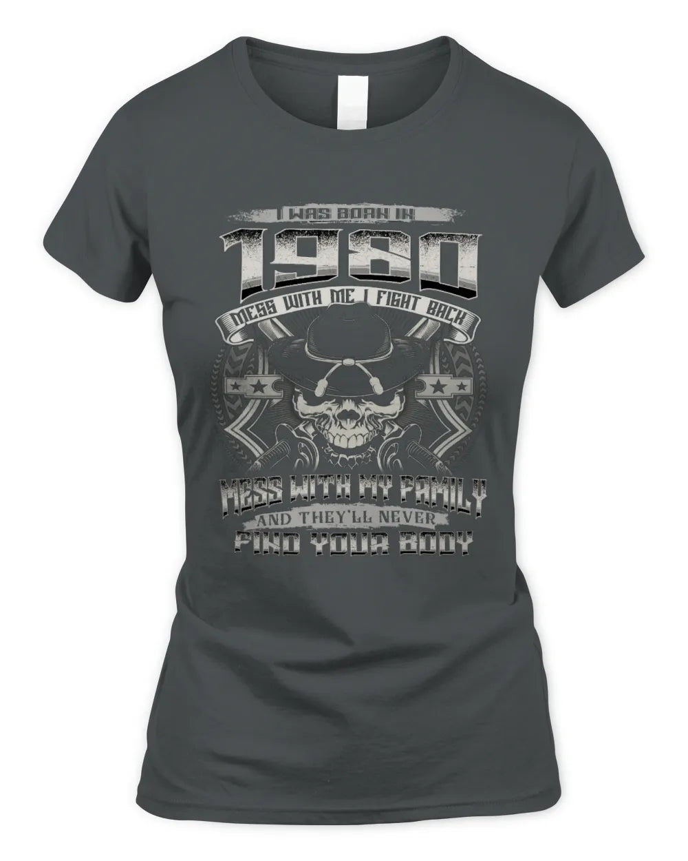 1980 HH89-K2 – T-shirt – Theme: "Birth Year – Family Always Protects" - Women's Standard T-Shirt - Charcoal