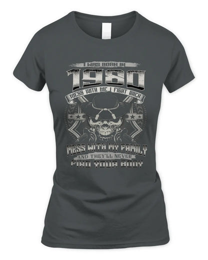 1980 HH89-K2 – T-shirt – Theme: "Birth Year – Family Always Protects" - Women's Standard T-Shirt - Charcoal