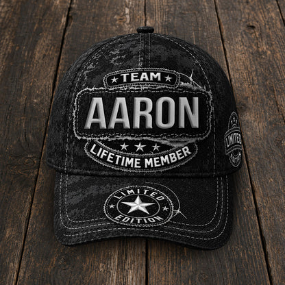 AARON TC03 HH79  Personalized Black Camo Baseball Cap, Custom Name Family Hat