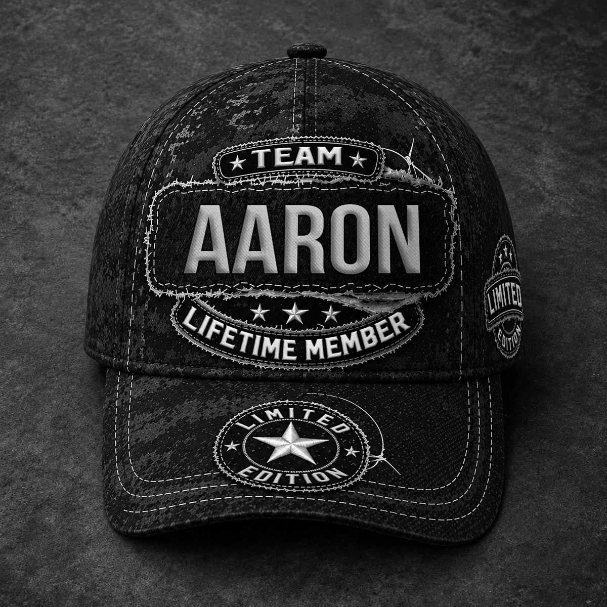 AARON TC03 HH79  Personalized Black Camo Baseball Cap, Custom Name Family Hat