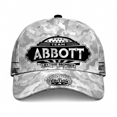 ABBOTT TC01 HH79 Team Your Name Hat, Personalized Camo Baseball Cap, Custom Family Gift, Gift for Him Her