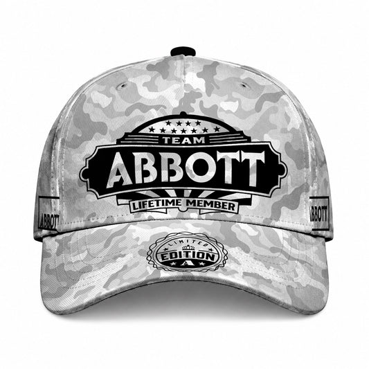 ABBOTT TC01 HH79 Team Your Name Hat, Personalized Camo Baseball Cap, Custom Family Gift, Gift for Him Her