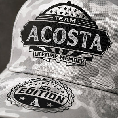 ACOSTA TC01 HH79 Team Your Name Hat, Personalized Camo Baseball Cap, Custom Family Gift, Gift for Him Her