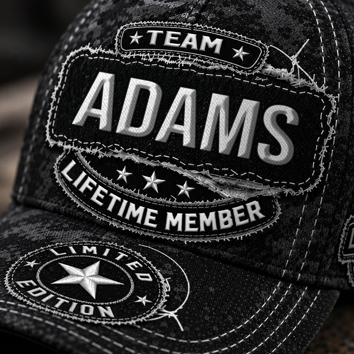 ADAMS TC03 HH79  Personalized Black Camo Baseball Cap, Custom Name Family Hat