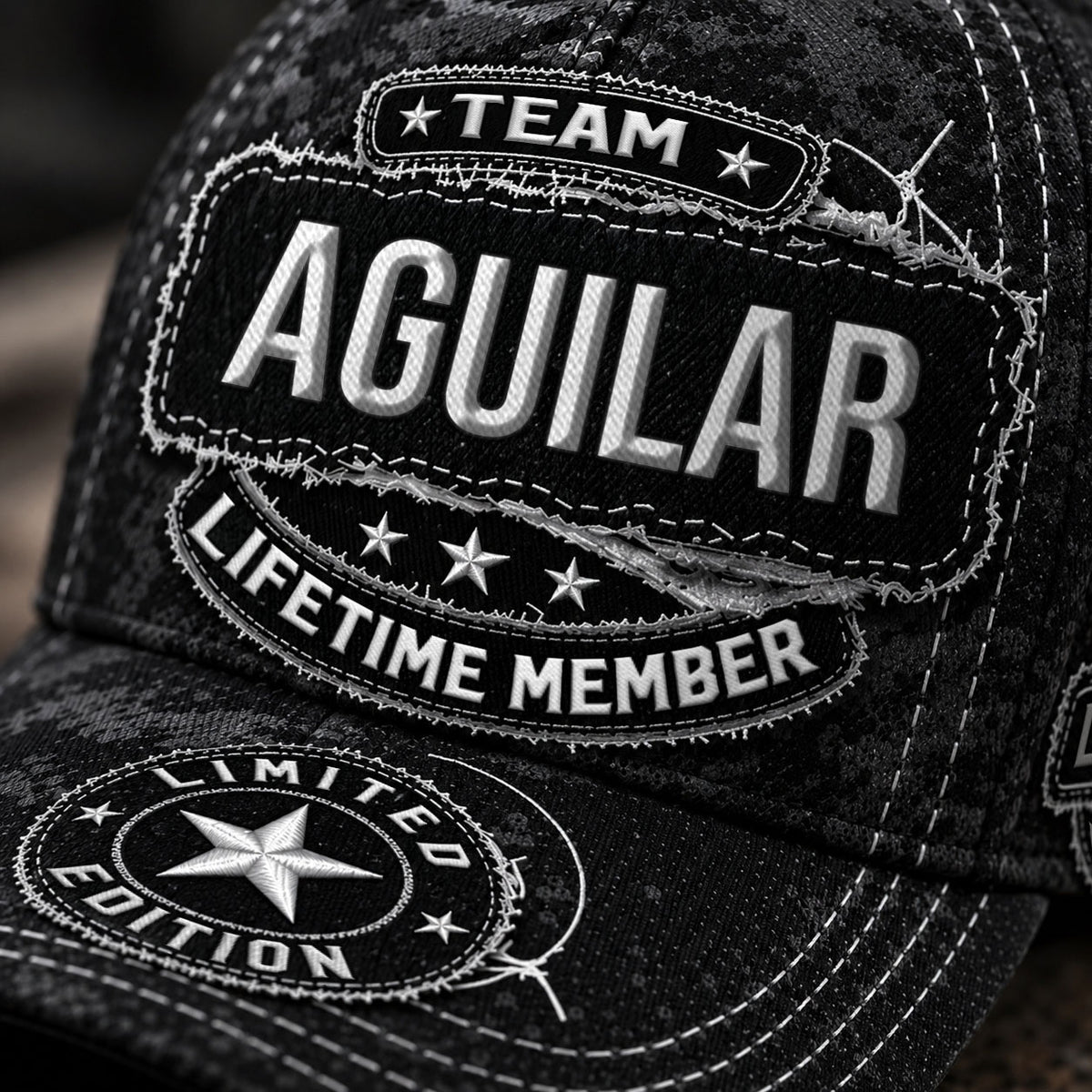 AGUILAR TC03 HH79  Personalized Black Camo Baseball Cap, Custom Name Family Hat