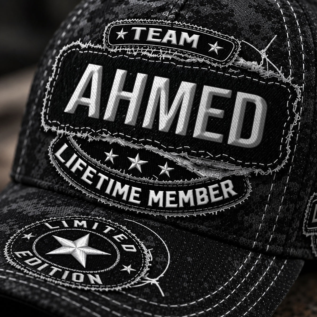 AHMED TC03 HH79  Personalized Black Camo Baseball Cap, Custom Name Family Hat