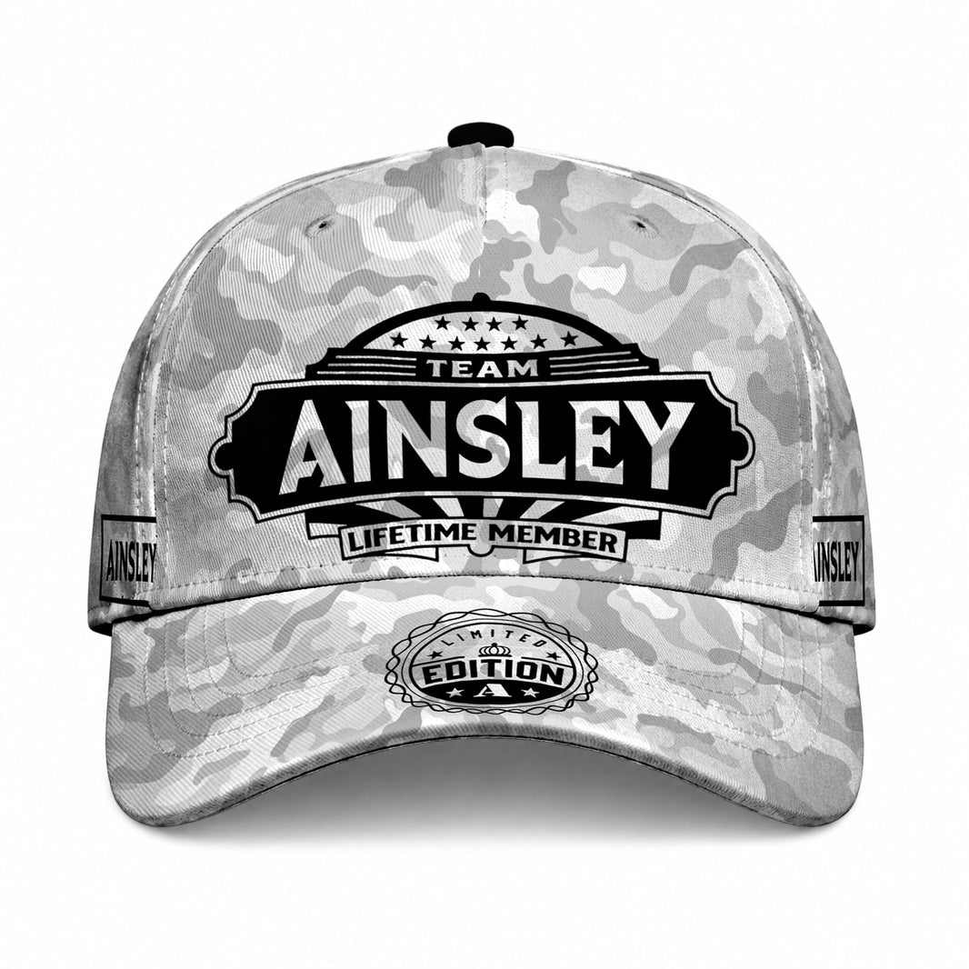 AINSLEY TC01 HH79 Team Your Name Hat, Personalized Camo Baseball Cap, Custom Family Gift, Gift for Him Her