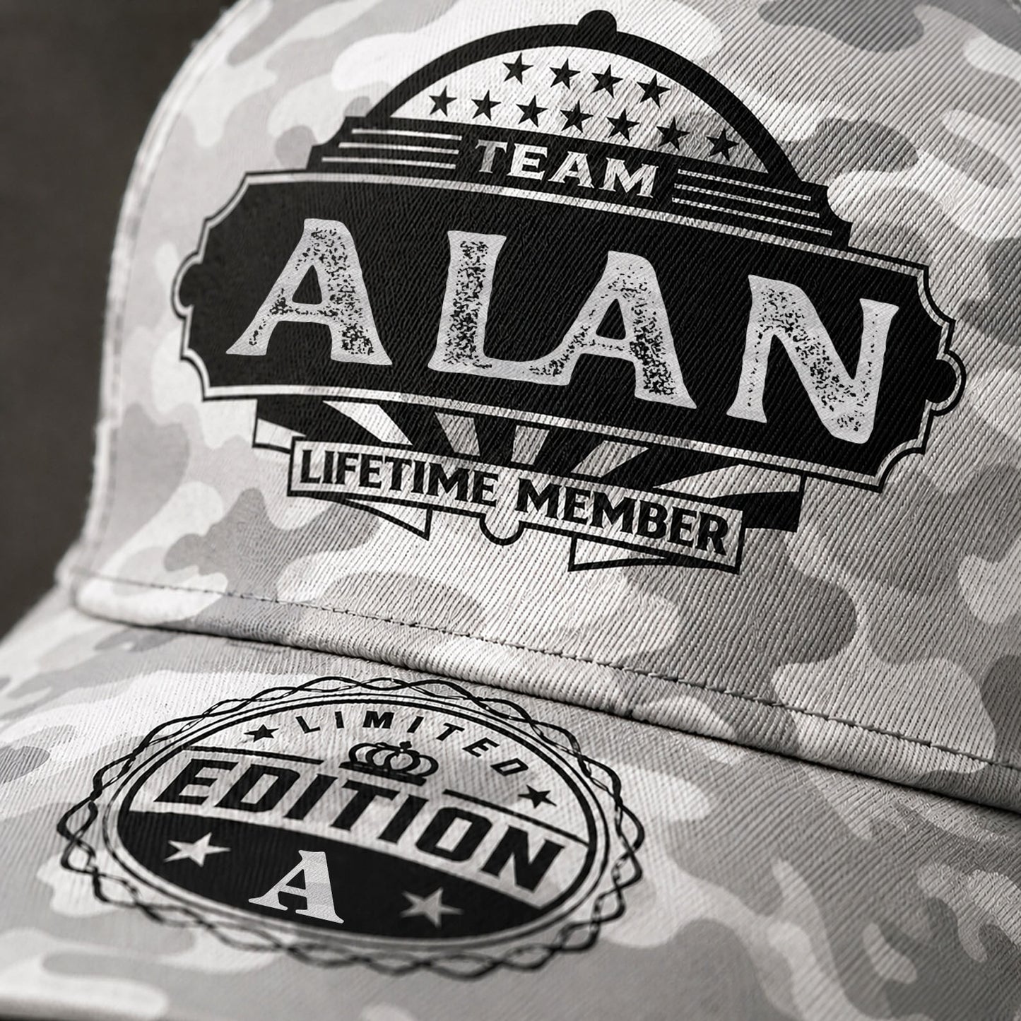 ALAN TC01 HH79 Team Your Name Hat, Personalized Camo Baseball Cap, Custom Family Gift, Gift for Him Her