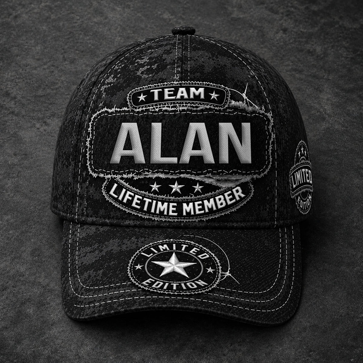ALAN TC03 HH79  Personalized Black Camo Baseball Cap, Custom Name Family Hat