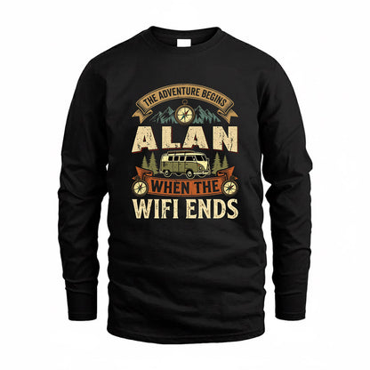 ALAN TT898-K6-229 – Personalized Funny Camping Quote Apparel “The Adventure Begins When The WiFi Ends”