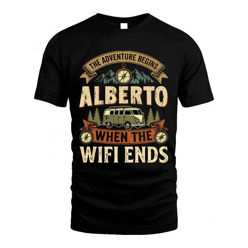 ALBERTO TT898-K6-229 – Personalized Funny Camping Quote Apparel “The Adventure Begins When The WiFi Ends”