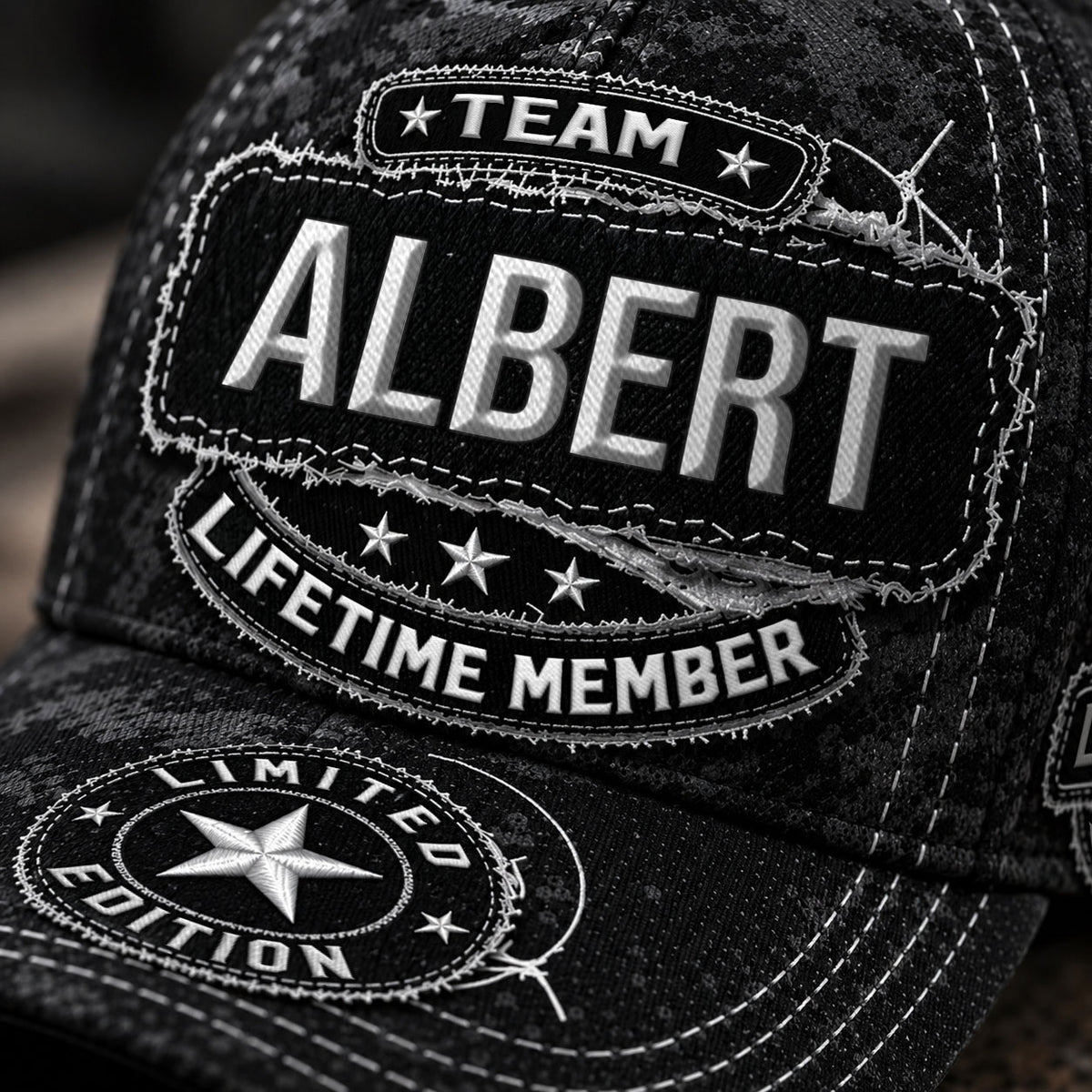 ALBERT TC03 HH79  Personalized Black Camo Baseball Cap, Custom Name Family Hat