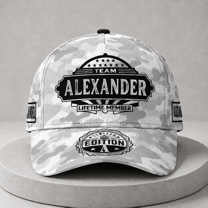ALEXANDER TC01 HH79 Team Your Name Hat, Personalized Camo Baseball Cap, Custom Family Gift, Gift for Him Her