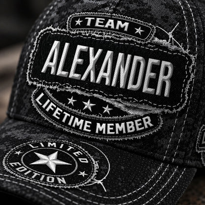 ALEXANDER TC03 HH79  Personalized Black Camo Baseball Cap, Custom Name Family Hat